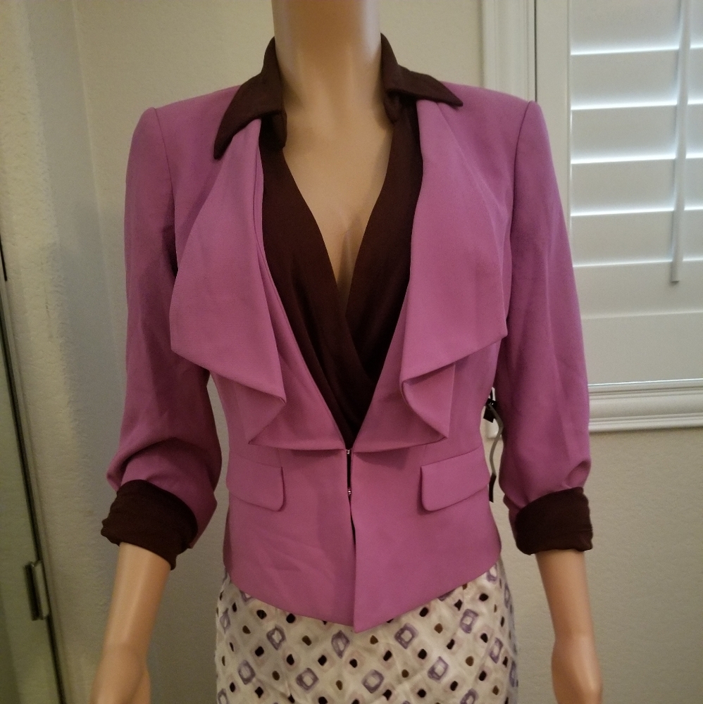 WHITE / Black 3/4 sleeve pink  cropped jacket